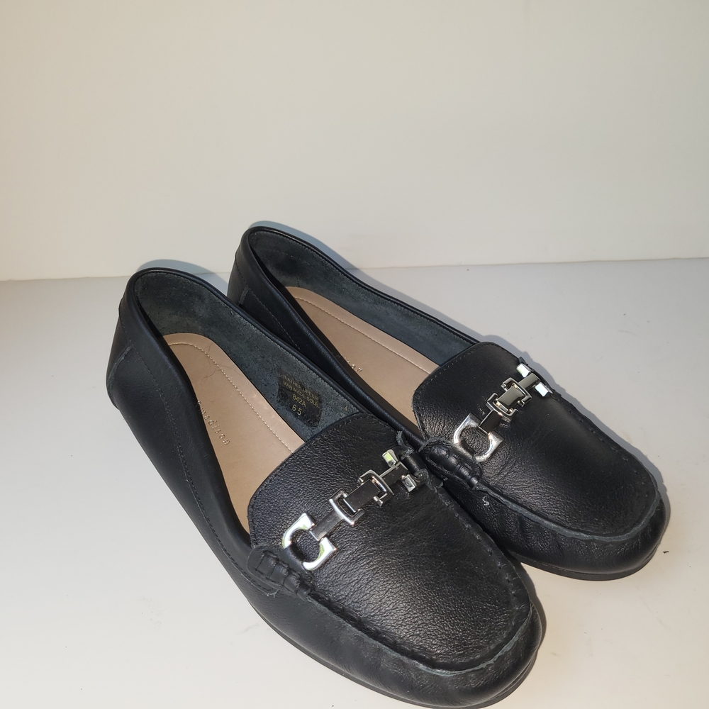 Mercer & Madison Black Leather Loafers with Silver Accent